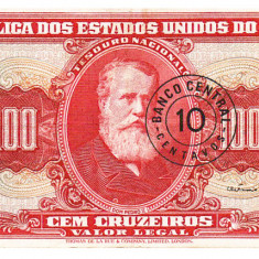 Brazilia 10 Centavos pe 100 Cruzeiros 1966-67 P-183a Seria 058828