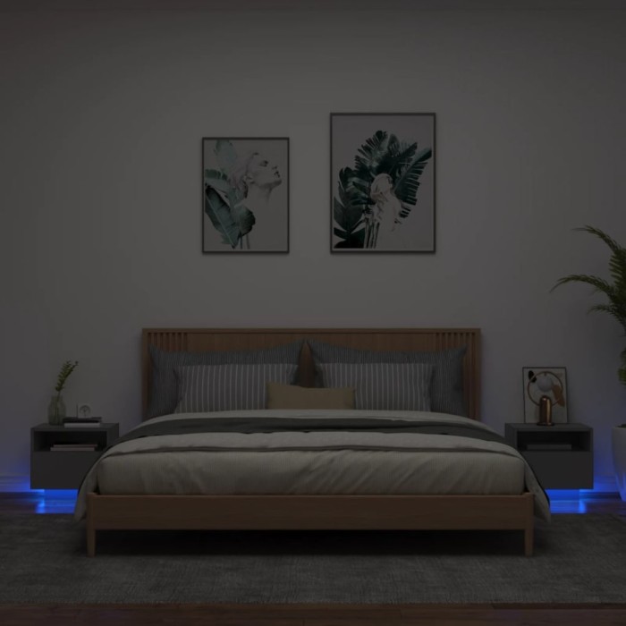 Gossi noptiere cu lumini led, 2 buc., negru, 40x39x37 cm