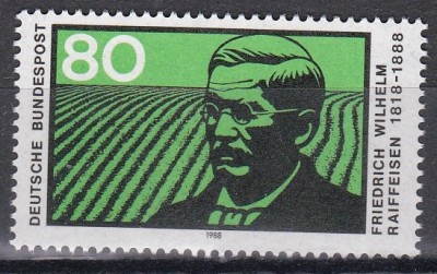 Germania 1988 - 100 ani de la moartea lui F.W.Raiffeisen, fondatorul Băncii, MNH foto