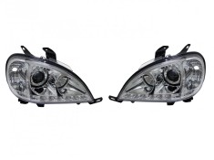 Far Mercedes Clasa Ml (W163), 09.2001-07.2005, model tuning, montare fata, stanga+dreapta, cu lumina de parcare LED; cu lampa ceata LED; H1+H1+LED+PY