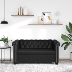 Canapea Chesterfield cu 2 locuri, piele artificială, negru