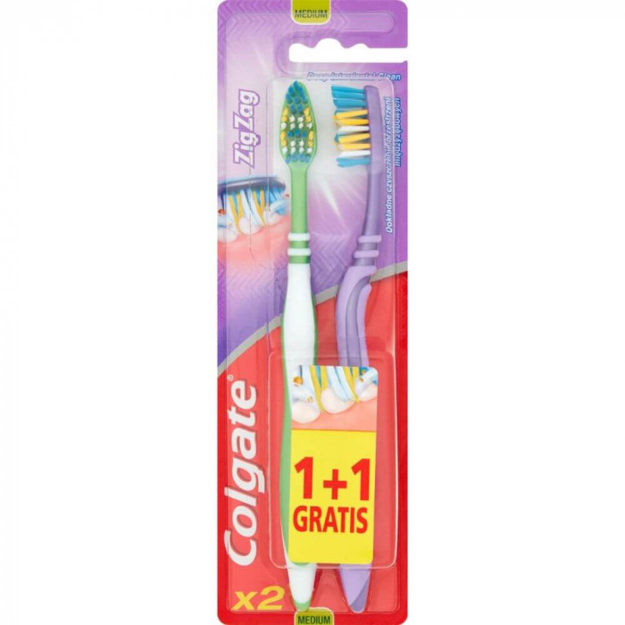 Periute Dinti Colgate Zig Zag Medium, 2 Buc/Set, Periute Dinti COLGATE, Periute de Dinti Colgate pentru Adulti, Periute de Dinti Manuale, Perii de Din