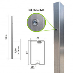 STALP ZINCAT H - 120 CM PENTRU GARD H - 65 CM, TEAVA 61X35 MM foto