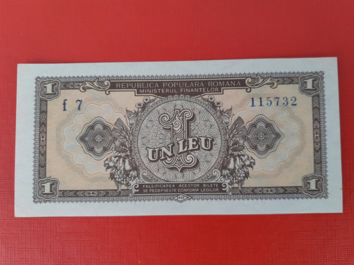 Bancnota 1 leu 1952 serie albastra - o cifra la serie - aUNC+++