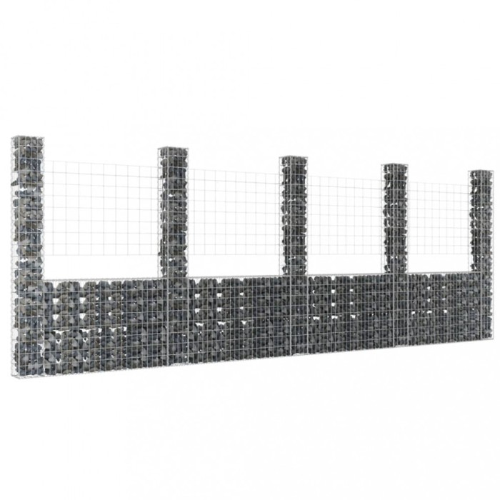 vidaXL Coș de gabion &icirc;n formă de U cu 5 st&acirc;lpi, 500x20x200 cm, fier