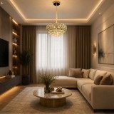 Candelabru Cristal BANO Eleganza, 60W, 7xE14, Lumina Rece/Calda/Neutra, Inaltime Reglabila, Metal si Cristal, Auriu