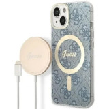 Cumpara ieftin Husa Cover Guess 4G Print Magsafe + Wireless Charger pentru iPhone 14 Plus Blue