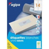 Etichete autocolante Agipa 119002, 14/A4, 105x39 mm, permanente, colturi drepte, alb, top 100 coli (1400 etichete)