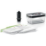 Set depozitare vacuum Bosch: casoleta sticla, pompa vidare, 3 pungi mici si 3 pungi mari