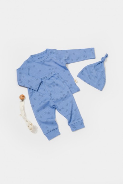 Set 3 piese:bluza, pantaloni si caciulita Printed, BabyCosy, 50% modal+50% bumbac, Lavanda (Marime: 3-6 Luni)