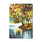 Tablou pictat manual, Peisaj din natura, oaza de liniste, 60x40cm ulei pe panza in cutit efect 3D