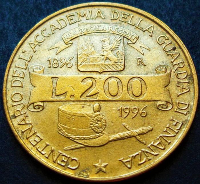 Moneda comemorativa 200 LIRE - ITALIA, anul 1996 *cod 2494 - GUARDIA DI FINANZA