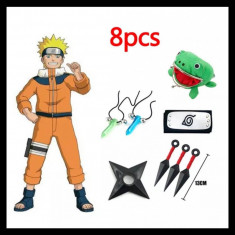 Set 8 accesorii Naruto: bandana, portofel, 2 coliere, 3 kunai, stea
