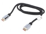 Cablu HDMI 2.1 1m negru cu mufe HDMI din ambele părți din gumă