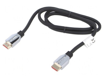 Cablu HDMI 2.1 1m negru cu mufe HDMI din ambele părți din gumă foto