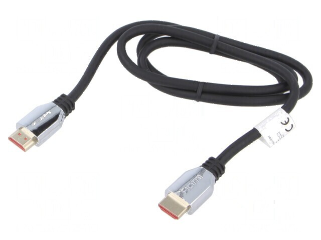 Cablu HDMI 2.1 1m negru cu mufe HDMI din ambele părți din gumă