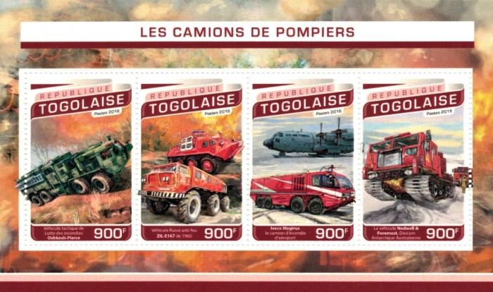 TOGO 2016 - Masini de pompieri / set complet - bloc + colita MNH (2 imagini)