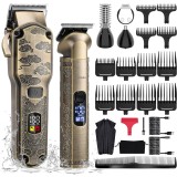 Masina de tuns si aparat de ras, profesionala, trimmer cu lama T pentru par/barba/par corporal/nas, cu acumulator, afisaj LED, set, rezistent la apa,