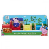 Set figurina cu tren din lemn cu locomotiva si 2 vagoane, Peppa Pig