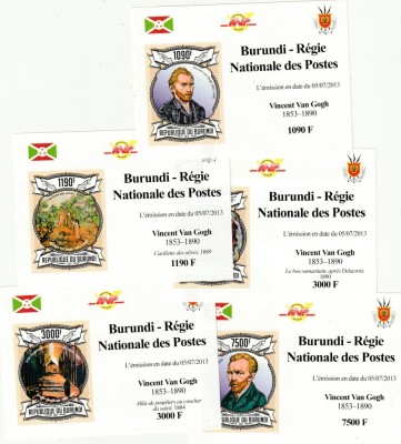 Burundi 2013 - Arta,Pictori , Vincent van Gogh , 5 colite nedantelate foto