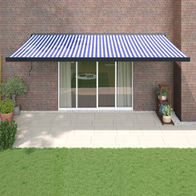 vidaXL Copertină retractabilă albastru/alb, 5x3 m, textil/aluminiu foto