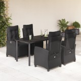 VidaXL Set mobilier de grădină cu perne, 5 piese, negru, poliratan
