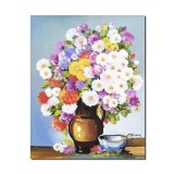 Tablou vaza cu crizanteme colorate pictat manual Din gradina bunicii, 50x40cm ulei pe panza, Constantin Feraru
