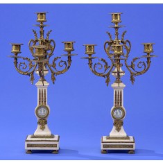 Pereche de sfesnice cu 5 lumini din bronz aurit si portelan Sevres, Ludovic XVI