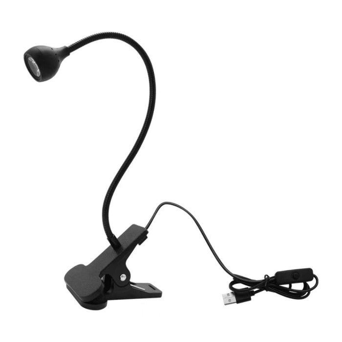 Lampă LED-lanternă cu clemă, flexibilă, cu conector USB, 3W, neagră