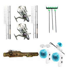 Set pescuit Feeder,2 Lansete 3, 90m,200 gr,2 Mulinete 5000,Senzori,Husa,Suporti