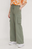 Roxy pantaloni de bumbac culoarea verde, lat, high waist ARJNP03286