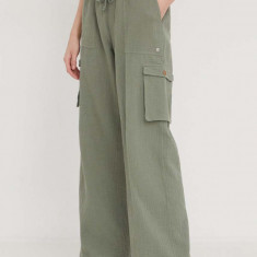 Roxy pantaloni de bumbac culoarea verde, lat, high waist ARJNP03286