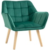Fotoliu HOMCOM in stil scandinav din lemn si efect de catifea verde pentru sufragerie sau birou, 68.5x61x72.5cm | Aosom Romania