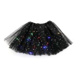 Fusta led pentru copii, flippy, tutu de balet pentru fetite cu luminite multicolore incorporate, model stelute, 30 cm lungime, negru