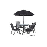 Set mobilier gradina format din 1 masa, 4 scaune si 1 umbrela, Gri, 75x50x90 cm, MCT Garden-17225, Strend Pro