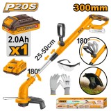 Motocoasa Electrica 20V CGTLI20301E &ndash; 8200 rpm, Diametru Taiere 300mm, Fir 1.6mm, Functie Edging, Acumulator 2.0Ah + Incarcator + Kit Protectie