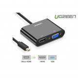 Adaptor convertor Micro HDMI la HDMI si VGA-Culoare Negru, Ugreen