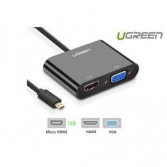 Adaptor convertor Micro HDMI la HDMI si VGA Culoare Negru foto