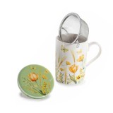 Cumpara ieftin Cana portelan cu infuzor ceai in cutie cadou Flowers &Oslash; 8 x 10,5 H, 350 ml