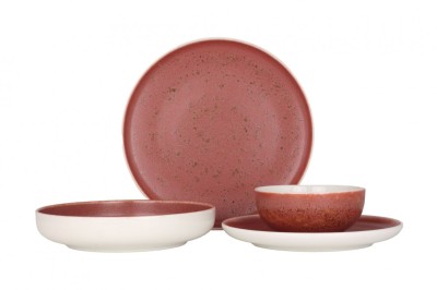 Rinart Set de vesela (Medium) - Rosa - 24 bucăți - 6 persoane - Porţelan foto