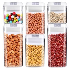 Set 6 Recipiente din Plastic, Cyrax, pentru Alimente/Obiecte, Inchidere Ermetica, 2 x 0.5l, 2 x 0.8l, 2 x 1.2l, Capac Alb, Transparent
