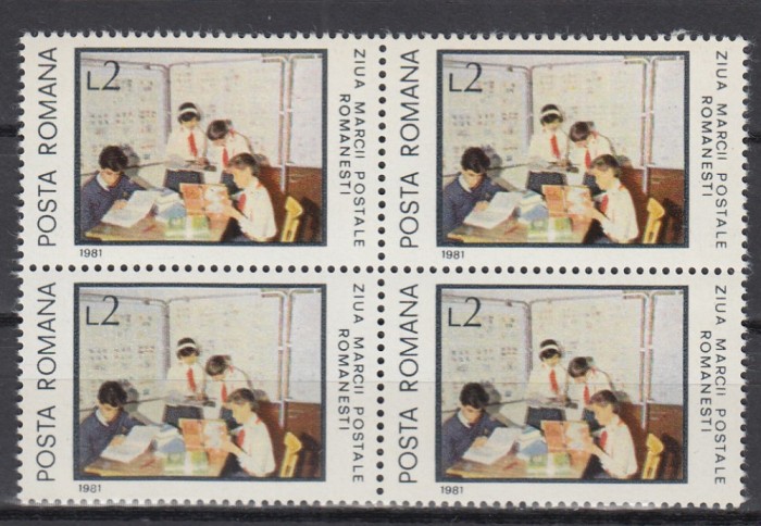ROMANIA 1981 LP 1044 ZIUA MARCII POSTALE ROMANESTI BLOC DE 4 TIMBRE MNH