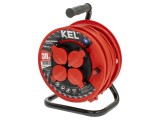 Prelungitor alimentare 3x1,5mm2 bobinat cu 4 prize KEL, roșu