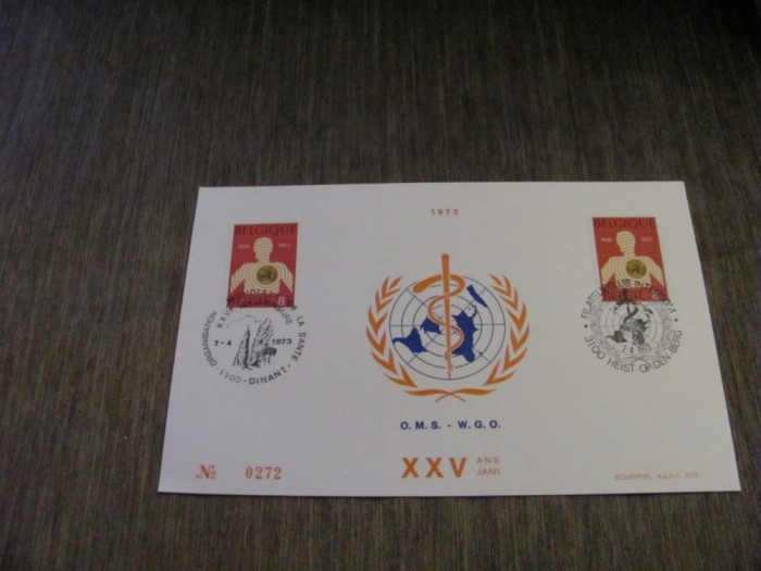 2 Timbre Obliterate 8Fr, Ștampile Speciale Dinant &amp; Heist, Ediție Limitată Colecție Medicală Belgia 1973