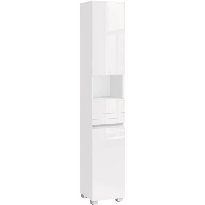 VASAGLE Dulap de baie tip coloana, din MDF, cu sertar si 2 usi, 30x30x170cm, alb Household NewTrend foto
