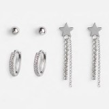 Cercei tip stud cu strasuri, 3 perechi, Argintiu, CMCLASS