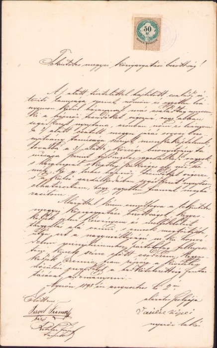 A2504N Petiție adresată fișpanului comitatului Torontal, Zombori R&oacute;nay Jenő pt permiterea căsătoriei unui t&acirc;năr rom&acirc;n de v&acirc;rstă militară, Nerău, 1893