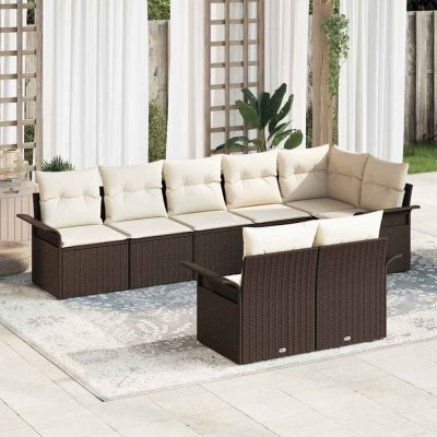vidaXL Set de canapele pentru grădină cu pernă 8 pcs Maro Rattan poli 3354077 foto