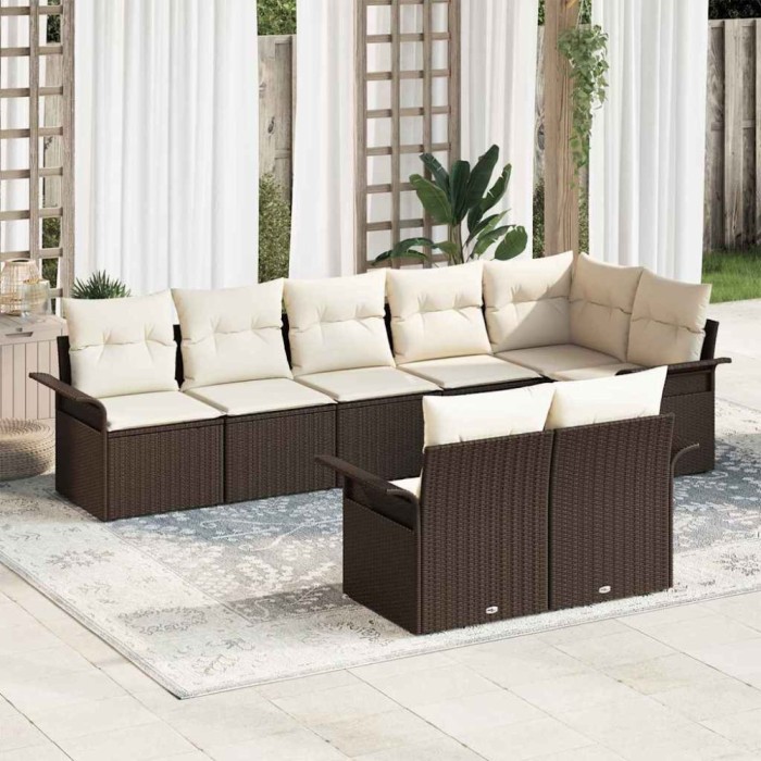 vidaXL Set de canapele pentru grădină cu pernă 8 pcs Maro Rattan poli 3354077