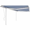 Copertină retractabilă manual, cu LED, albastru și alb 4,5x3 m